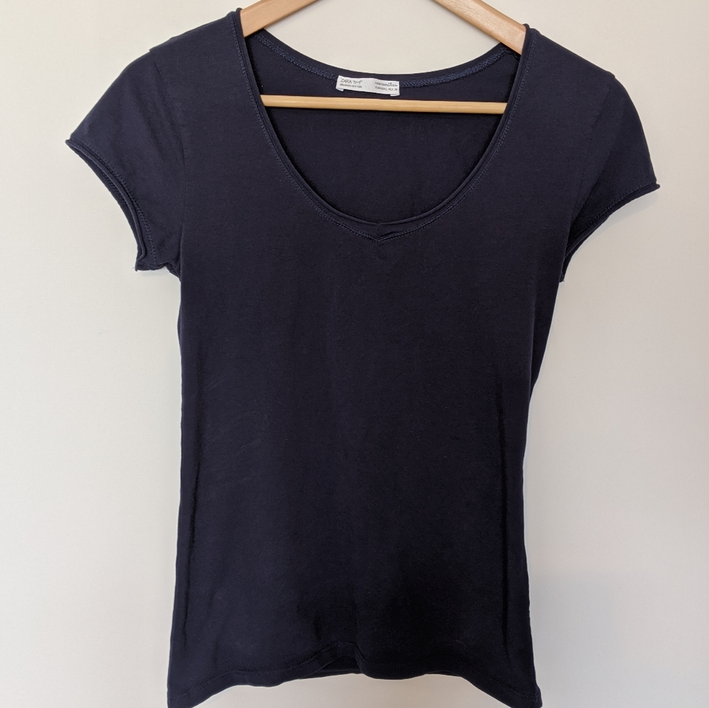 Zara Navy Blue V-Neck Tee